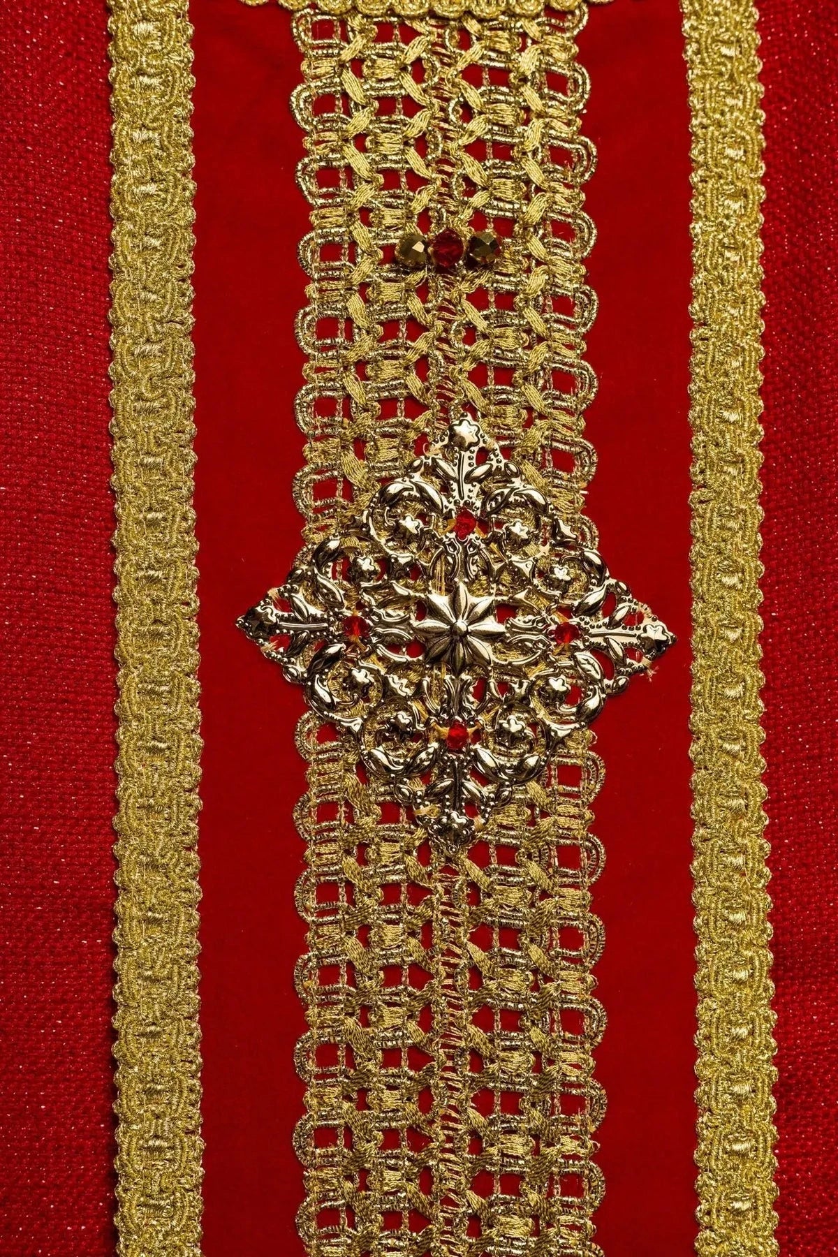 Red Chasuble Hand-Decorated with Natural Stones — symbol detail