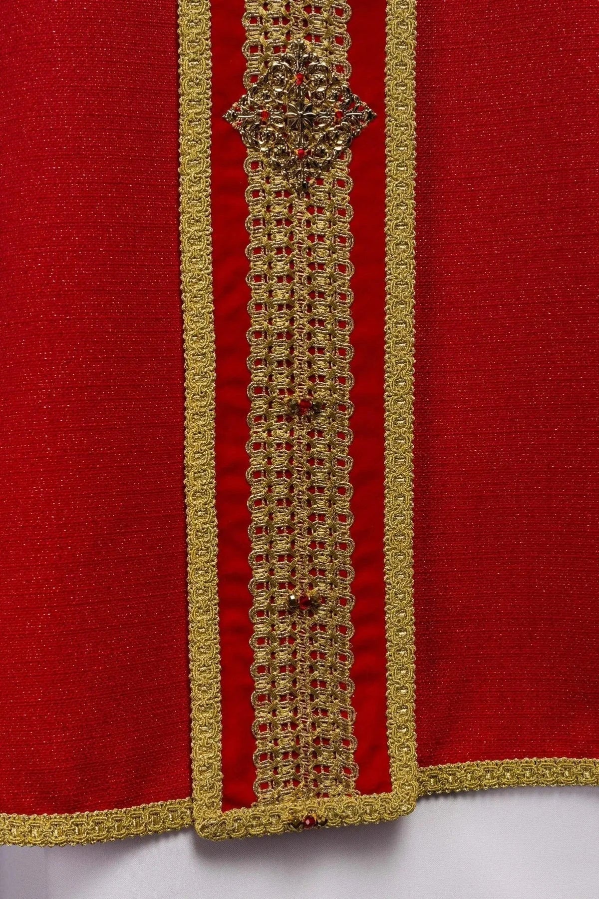 Red Chasuble Hand-Decorated with Natural Stones — front view