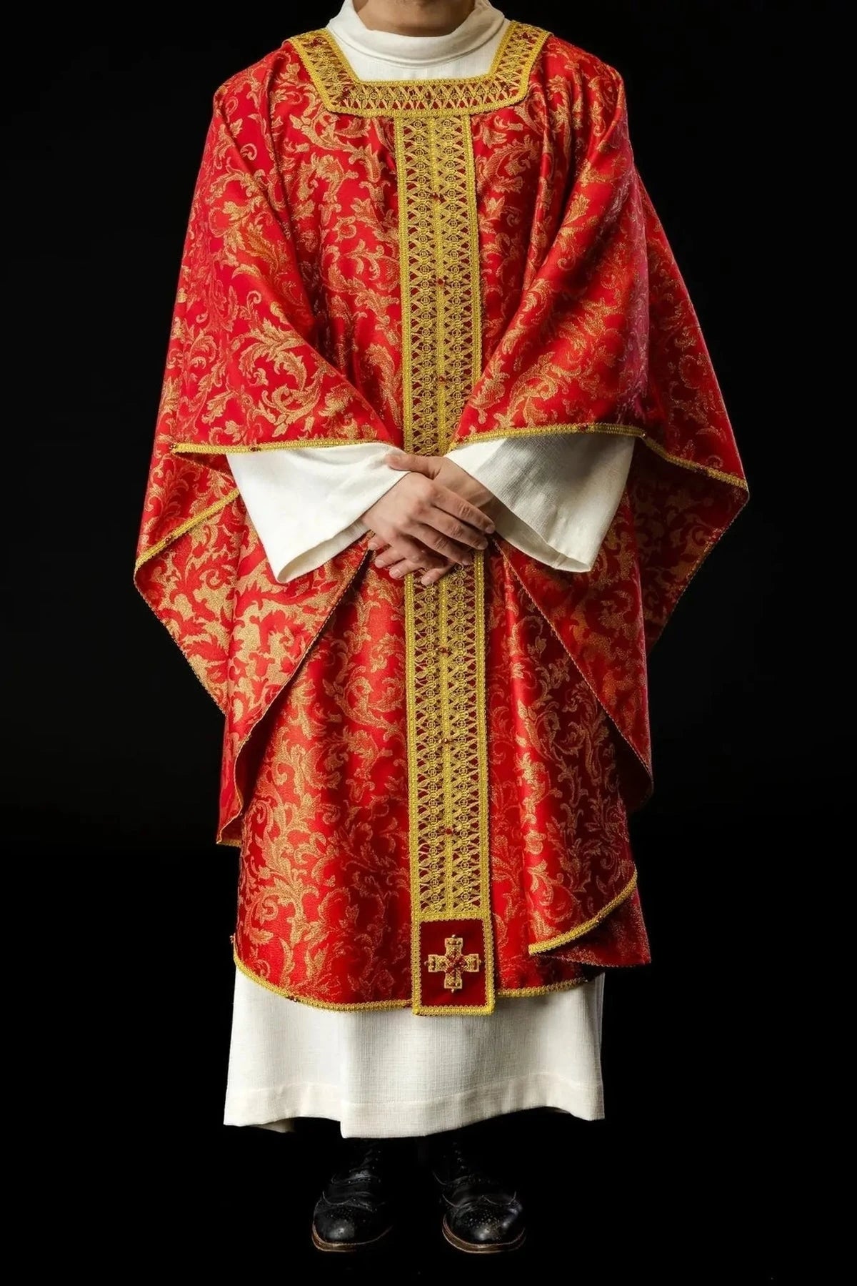 Red Chasuble Hand-Decorated with Natural Stones – Design II — product view