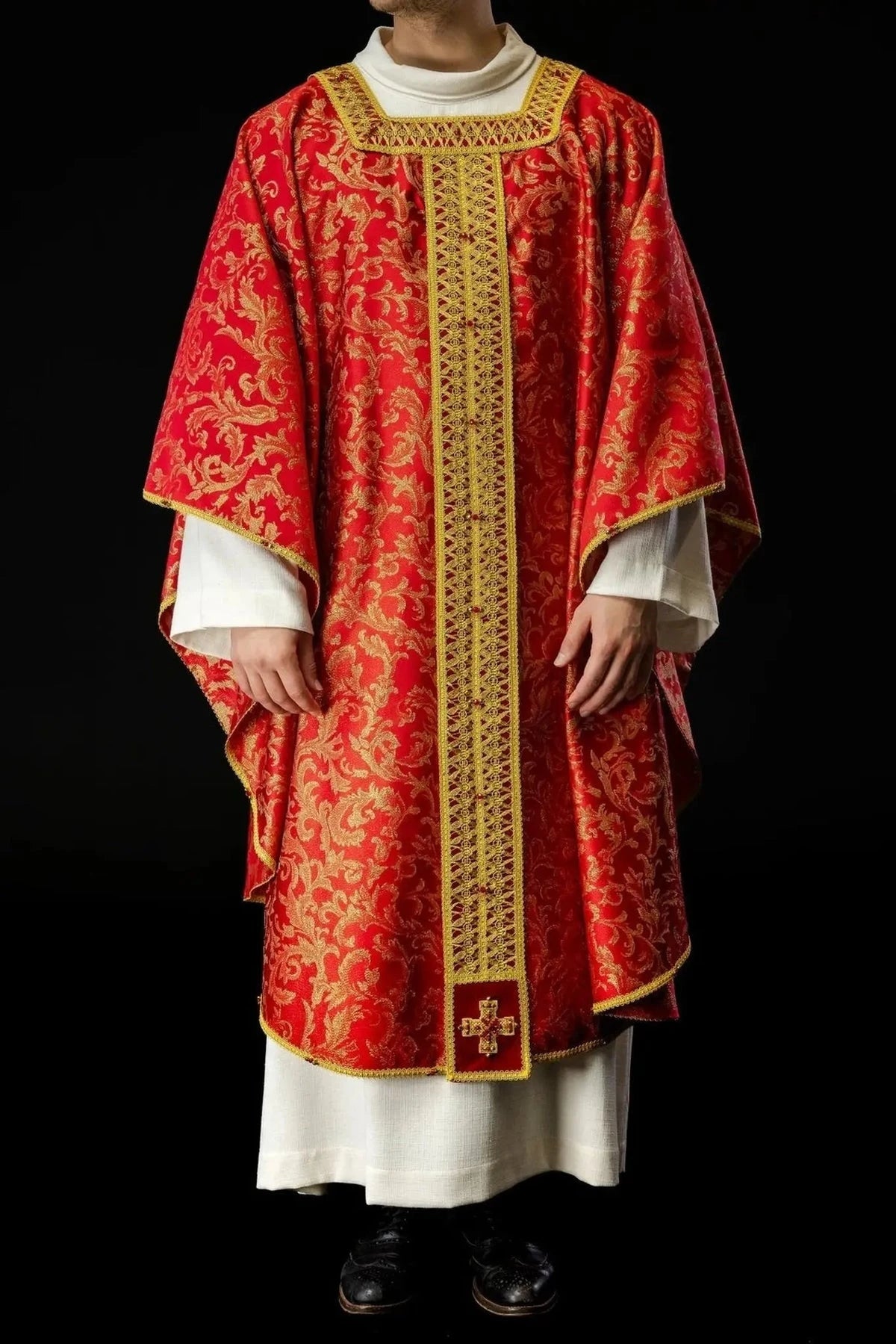 Red Chasuble Hand-Decorated with Natural Stones – Design II — additional product view