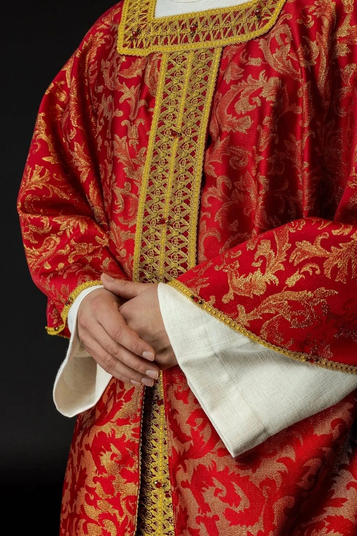 Red Chasuble Hand-Decorated with Natural Stones – Design II — symbol detail