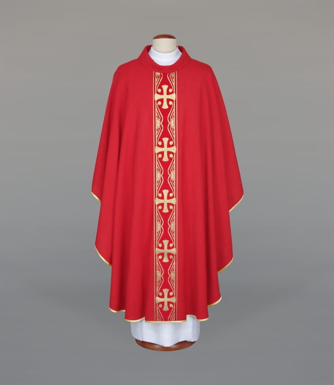 Red Chasuble in Lightweight Breathable Fabric with Woven Band — product view