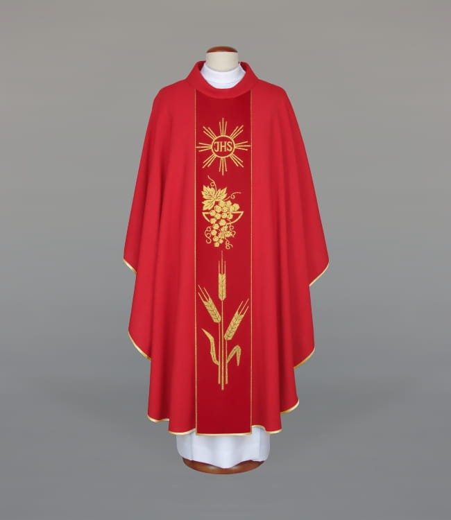 Red Chasuble in Lightweight Breathable Fabric with Woven Band – Variant II — product view