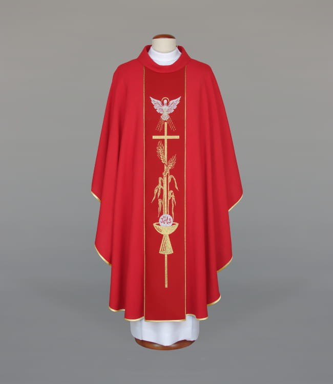 Red Chasuble in Lightweight Breathable Fabric with Woven Band – Variant III — product view