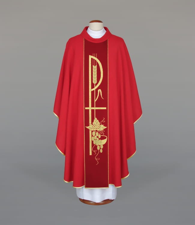 Red Chasuble in Lightweight Breathable Fabric with Woven Band – Variant IV — product view