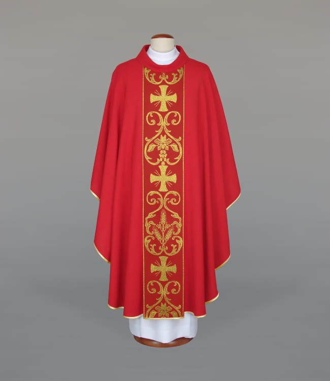 Red Chasuble in Lightweight Breathable Fabric with Woven Band – Variant V — product view