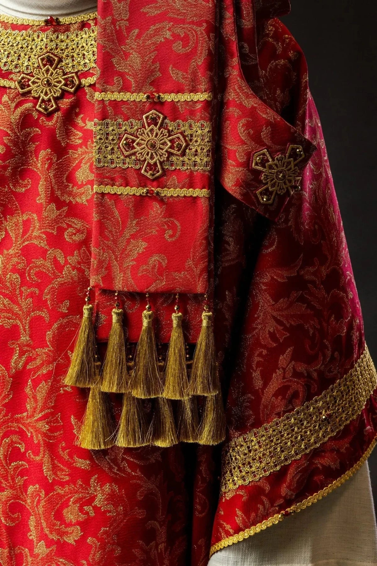 Red Chasuble with Natural Stone Decoration — full view