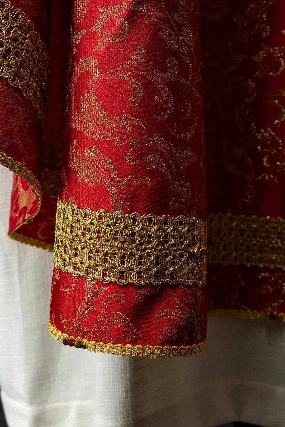 Red Chasuble with Natural Stone Decoration — front view