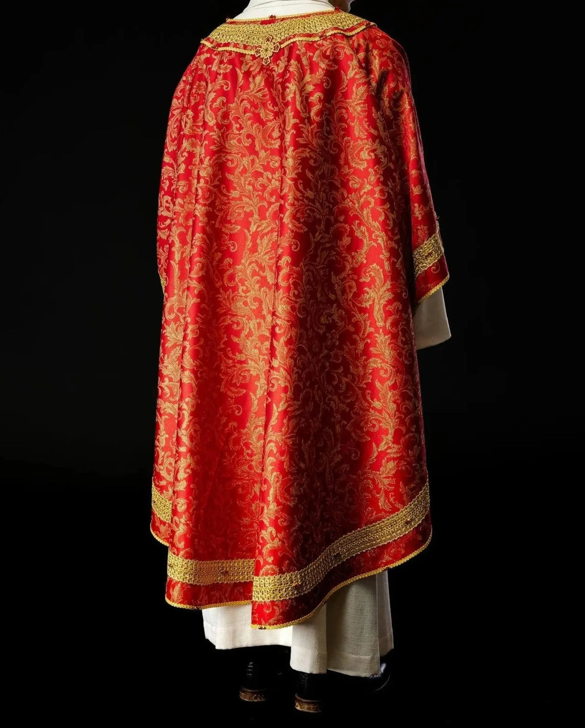 Red Chasuble with Natural Stone Decoration — fit on celebrant