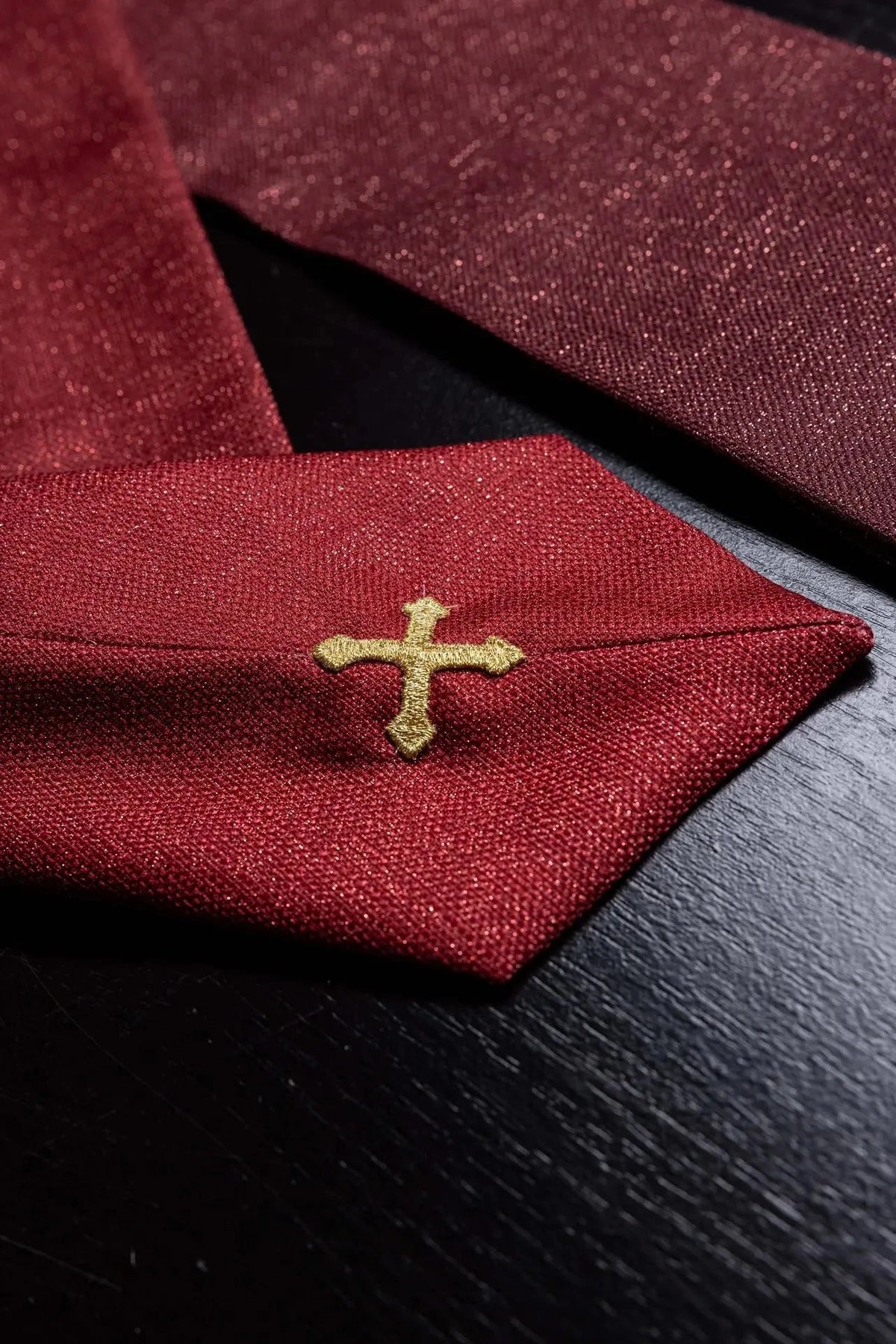 Red chasuble with PAX print — close product view