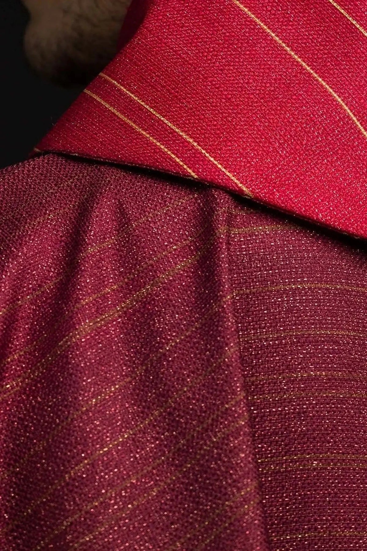 Red chasuble with printed cross — front view