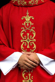 Richly Embroidered Red Chasuble with Decorative Stones — product view