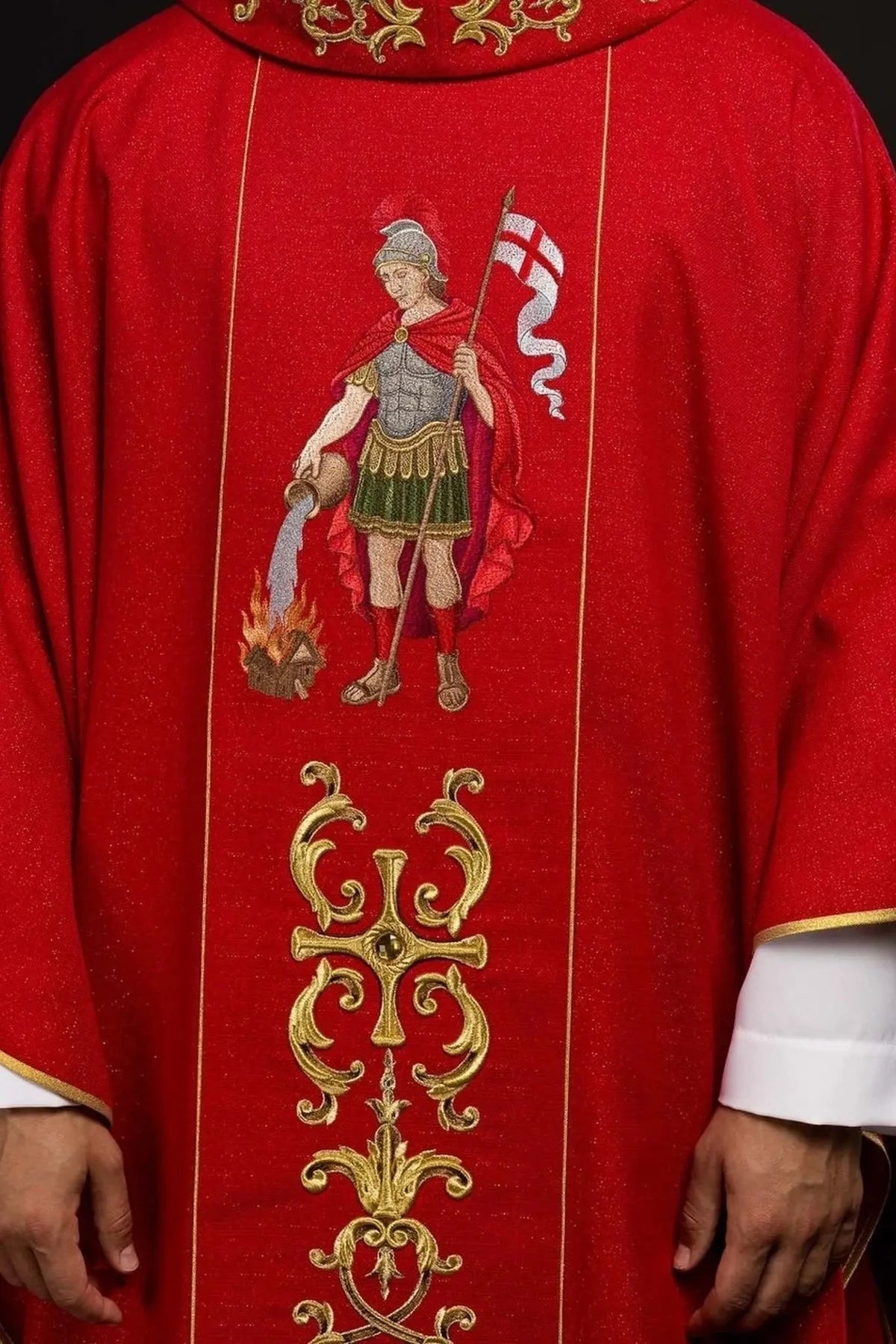 Red Chasuble with Rich Saint Florian Embroidery — product view