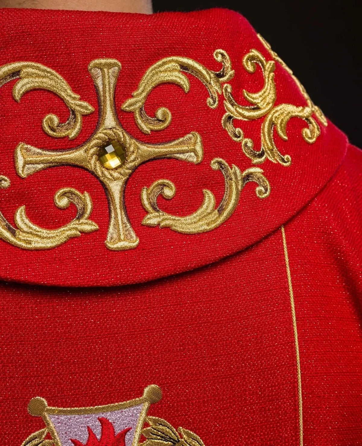 Red Chasuble with Rich Saint Florian Embroidery — detail view 14
