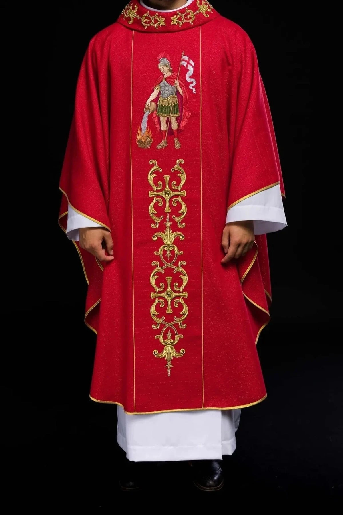 Red Chasuble with Rich Saint Florian Embroidery — detail view 18