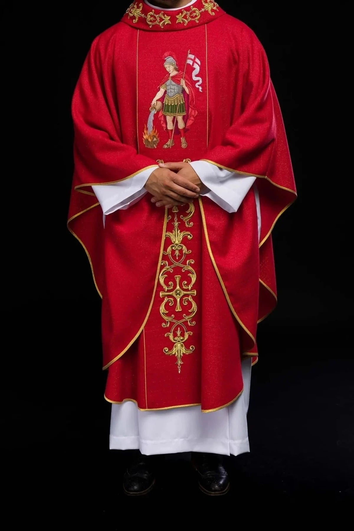 Red Chasuble with Rich Saint Florian Embroidery — detail view 19
