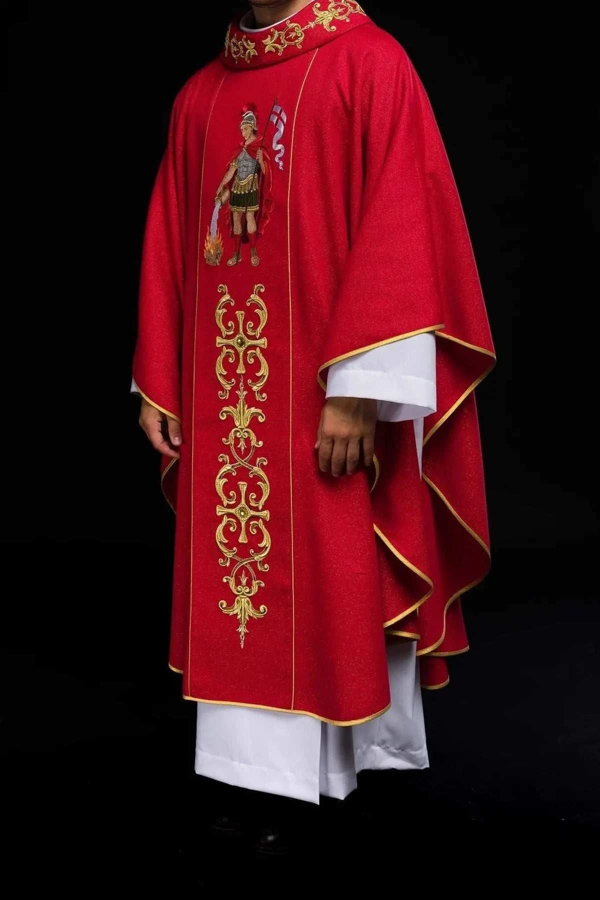 Red Chasuble with Rich Saint Florian Embroidery — detail view 20