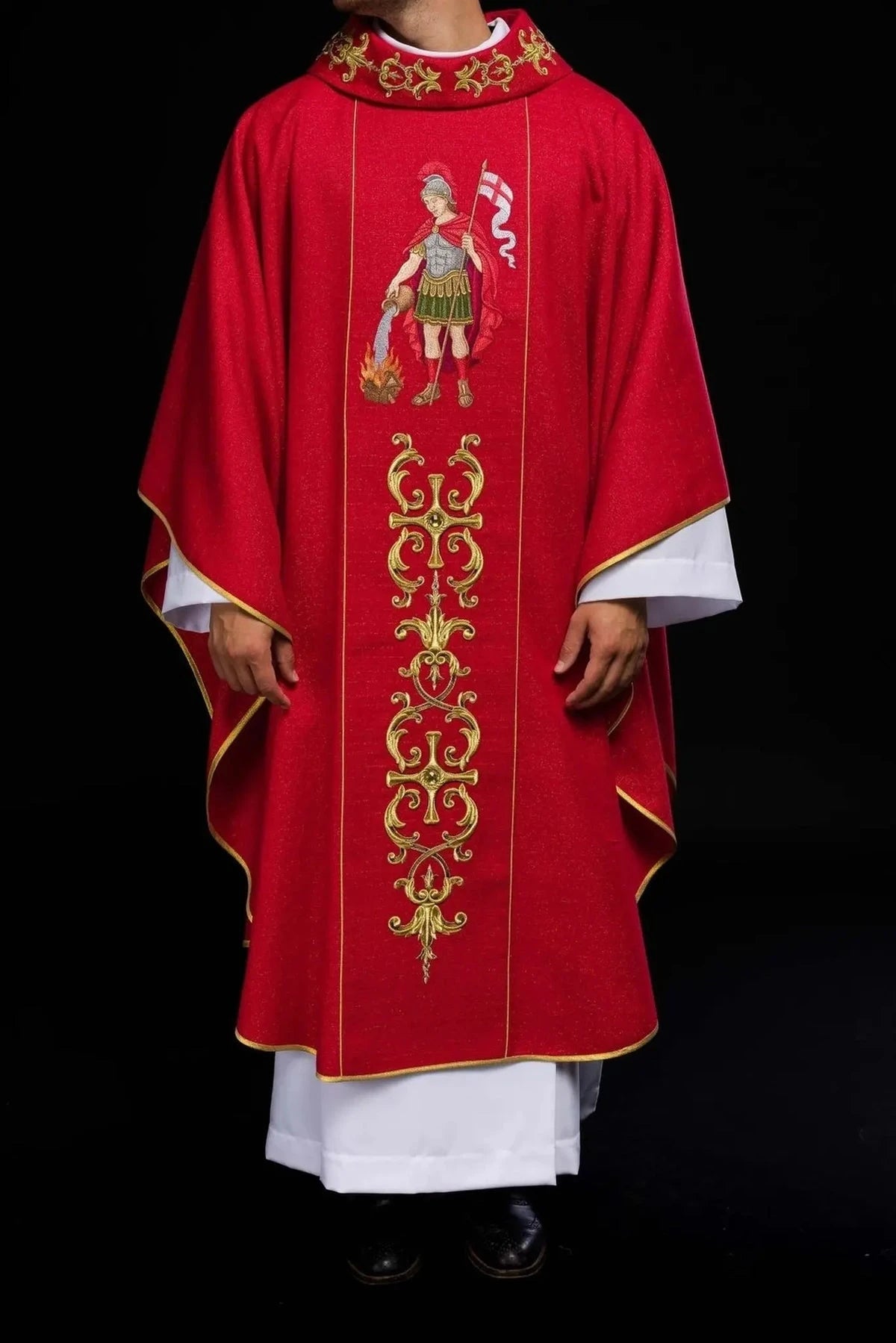 Red Chasuble with Rich Saint Florian Embroidery — detail view 21