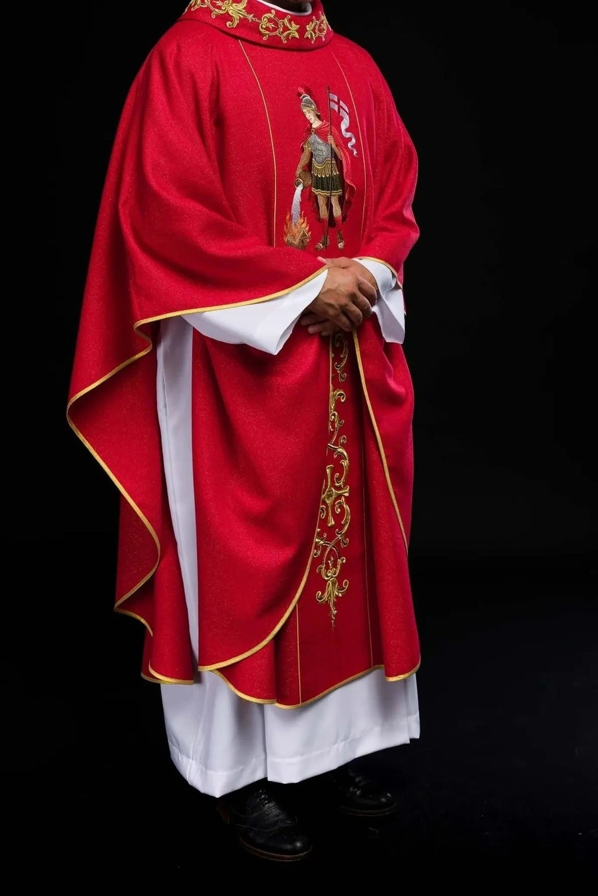 Red Chasuble with Rich Saint Florian Embroidery — detail view 22