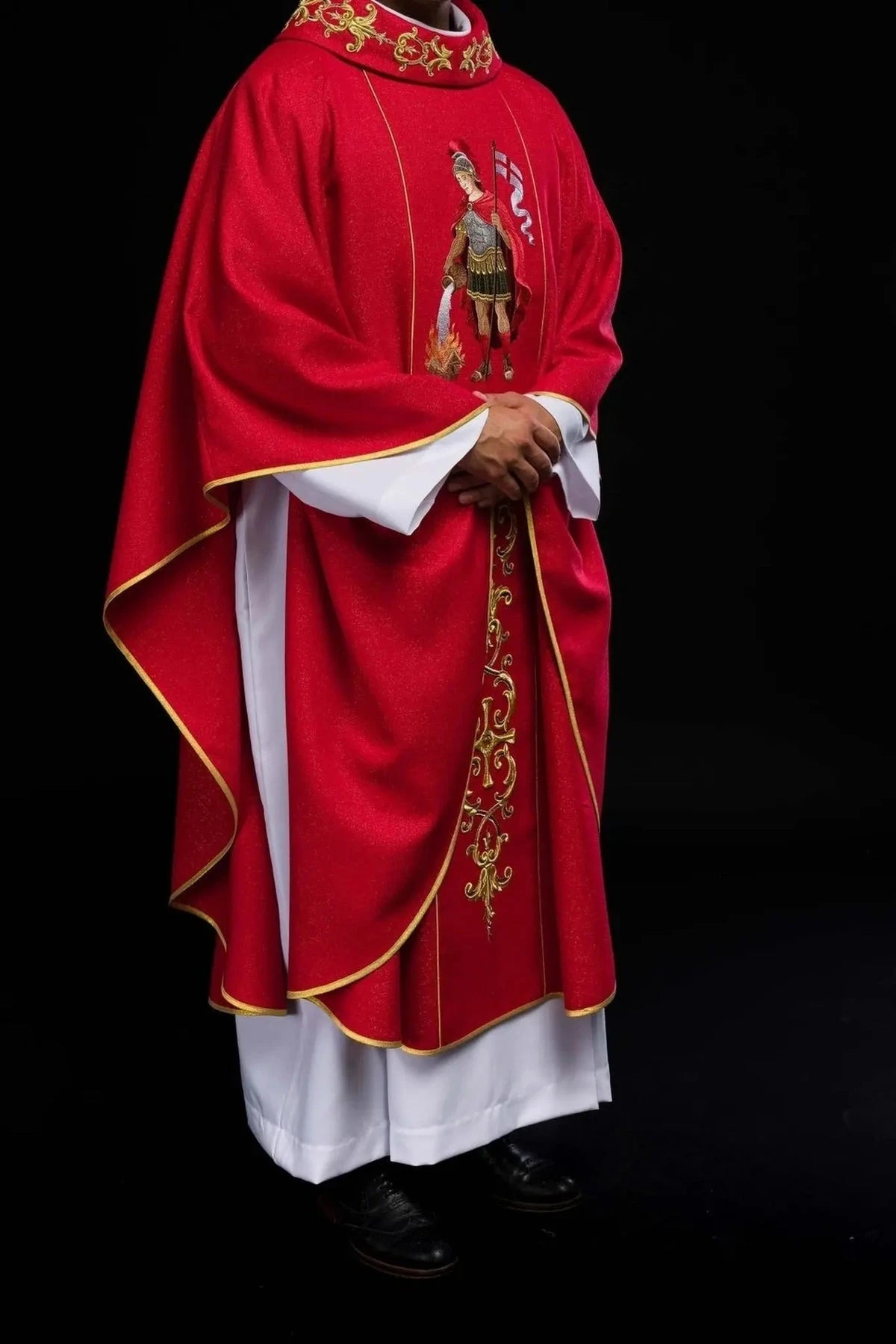 Red Chasuble with Rich Saint Florian Embroidery — detail view 23