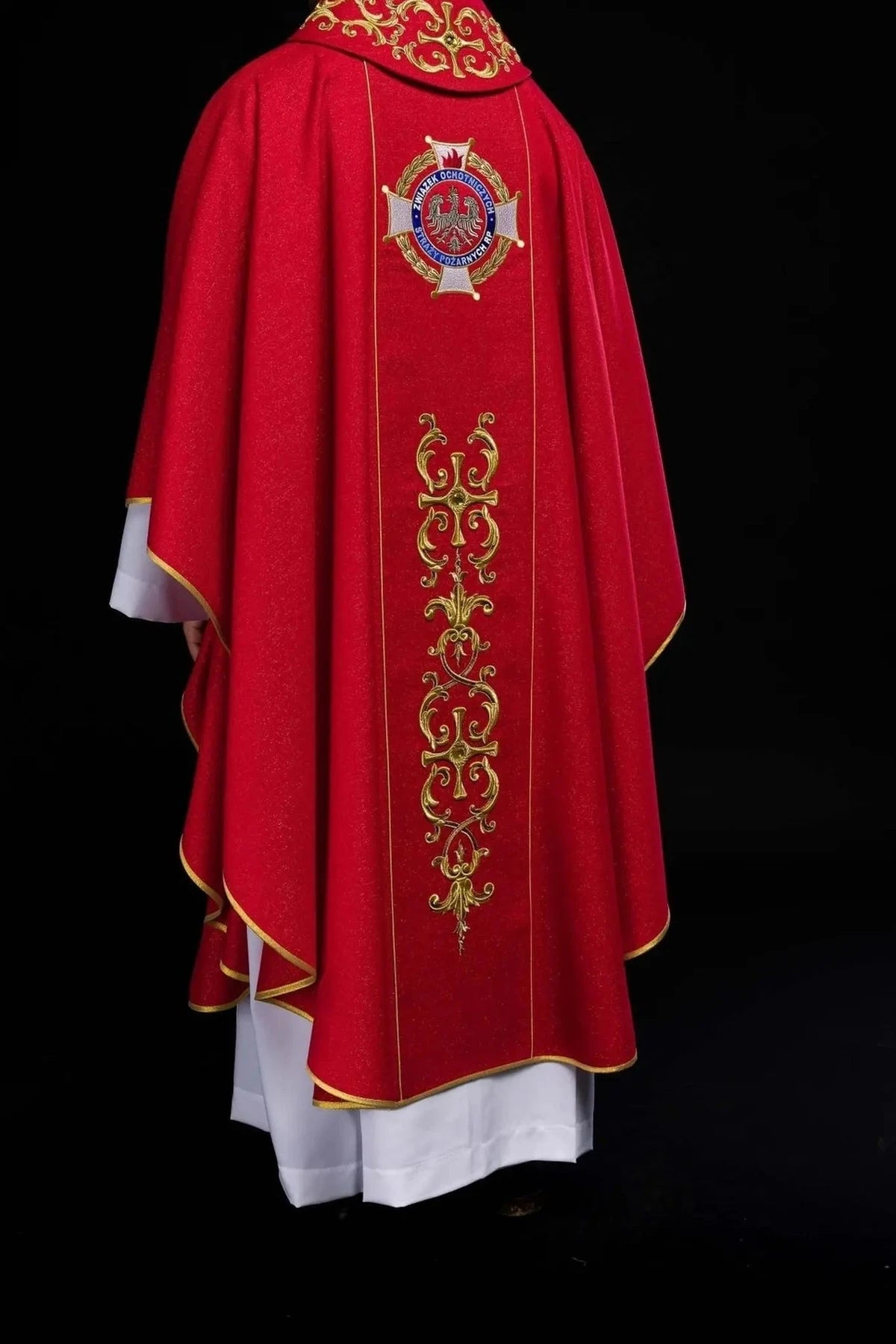 Red Chasuble with Rich Saint Florian Embroidery — detail view 24