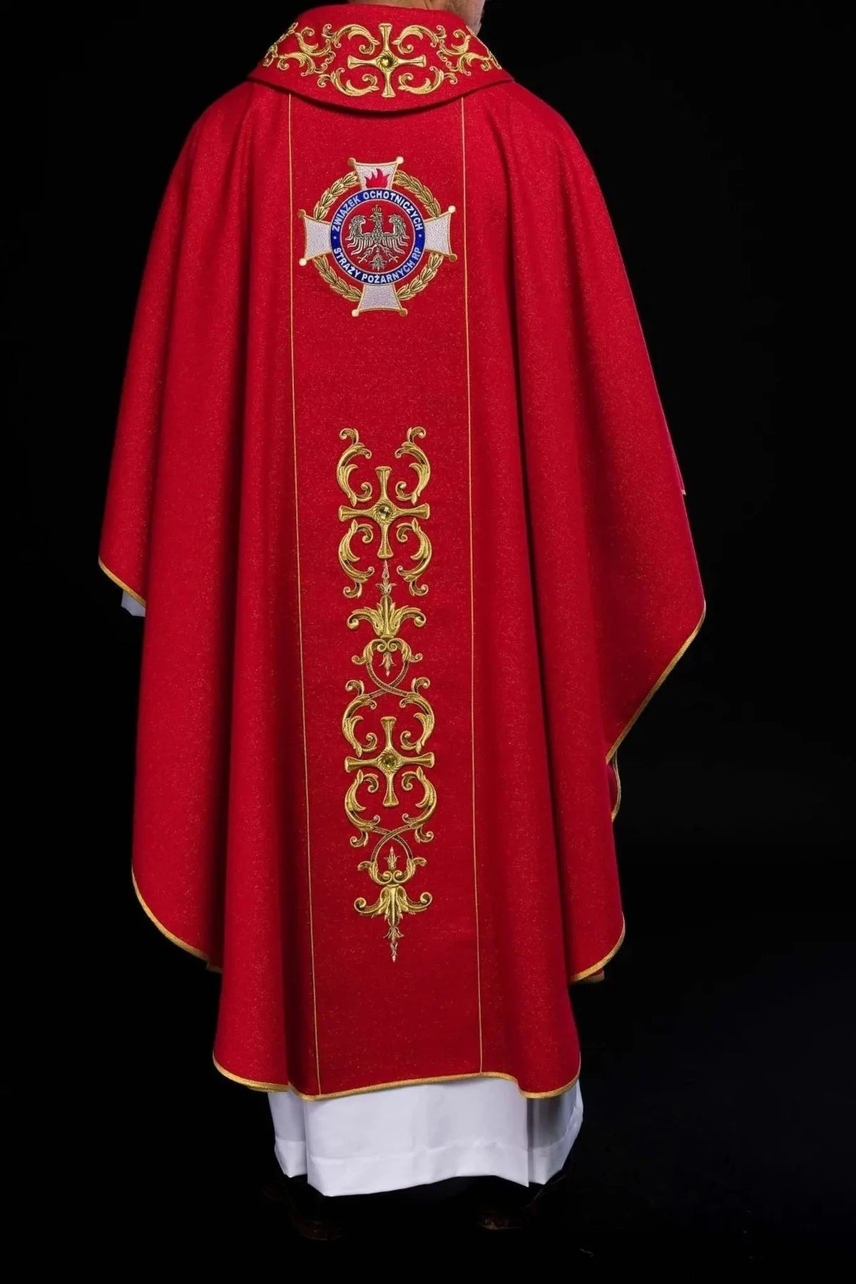 Red Chasuble with Rich Saint Florian Embroidery — detail view 25