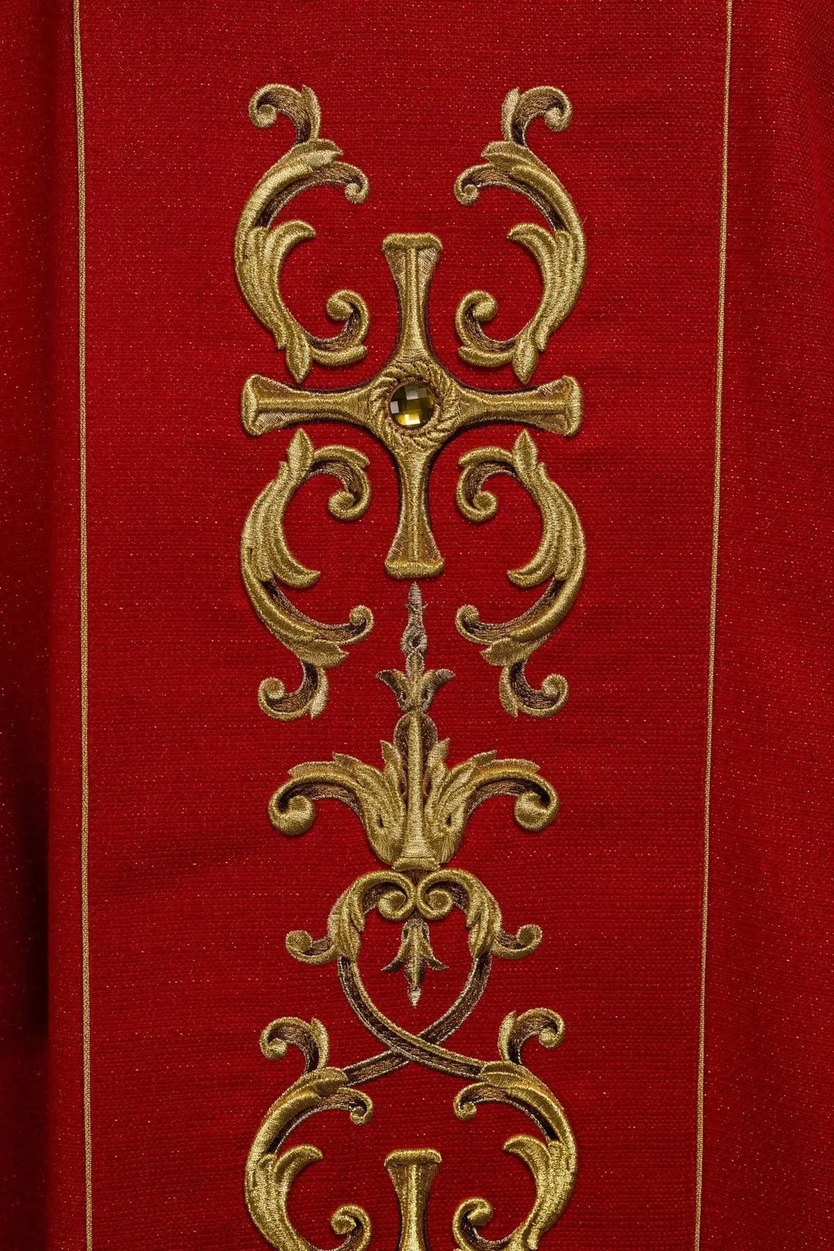 Red Chasuble with Rich Saint Florian Embroidery — front view