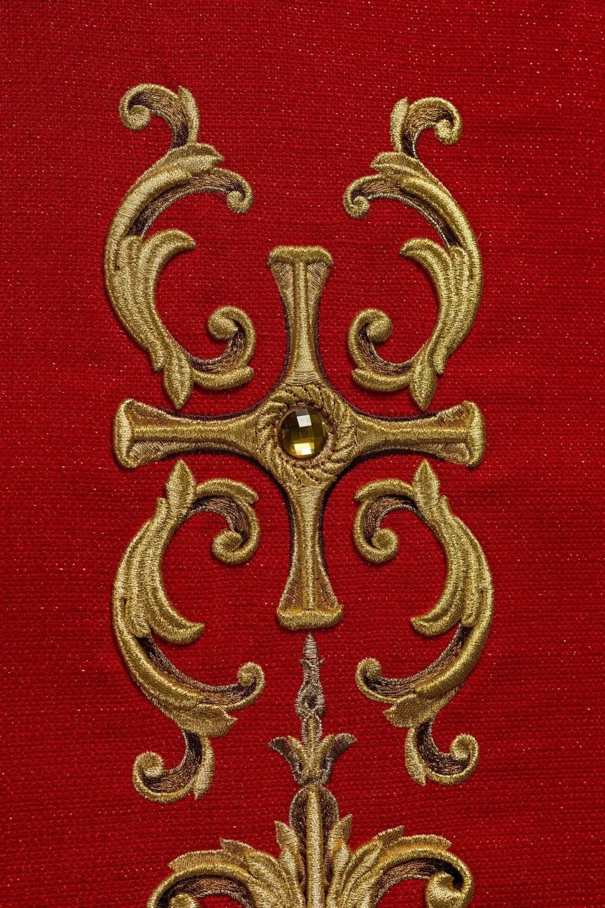 Red Chasuble with Rich Saint Florian Embroidery — back view