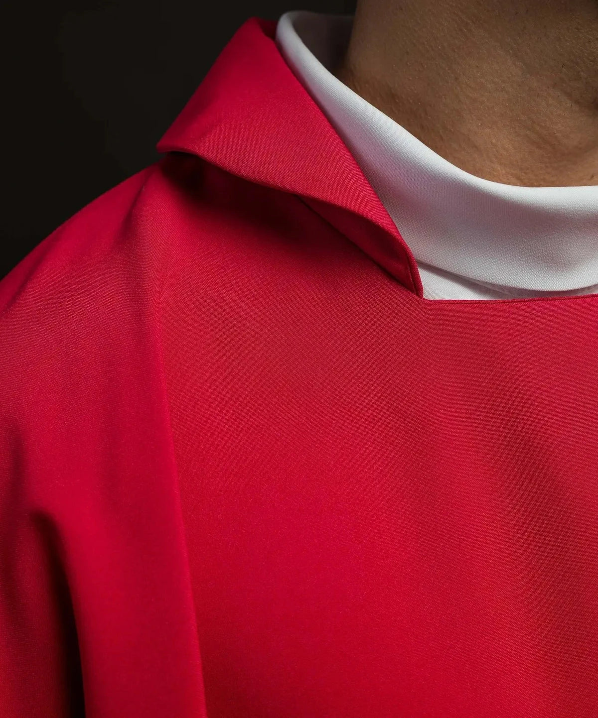 Red Chasuble with Wide Collar and IHS Embroidery — collar finish