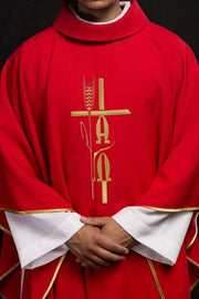 Red Chasuble with Alpha and Omega Embroidery — product view