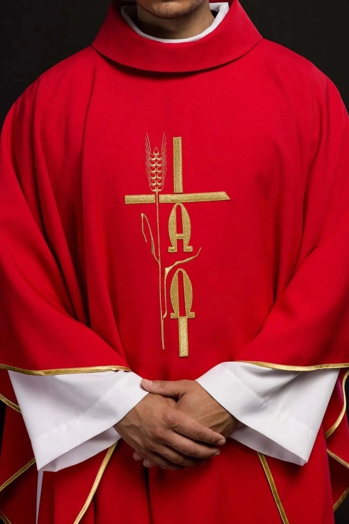 Red Chasuble with Alpha and Omega Embroidery — product view