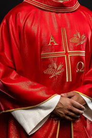 Red Chasuble with Alpha, Omega, Wheat and Cross — Product view