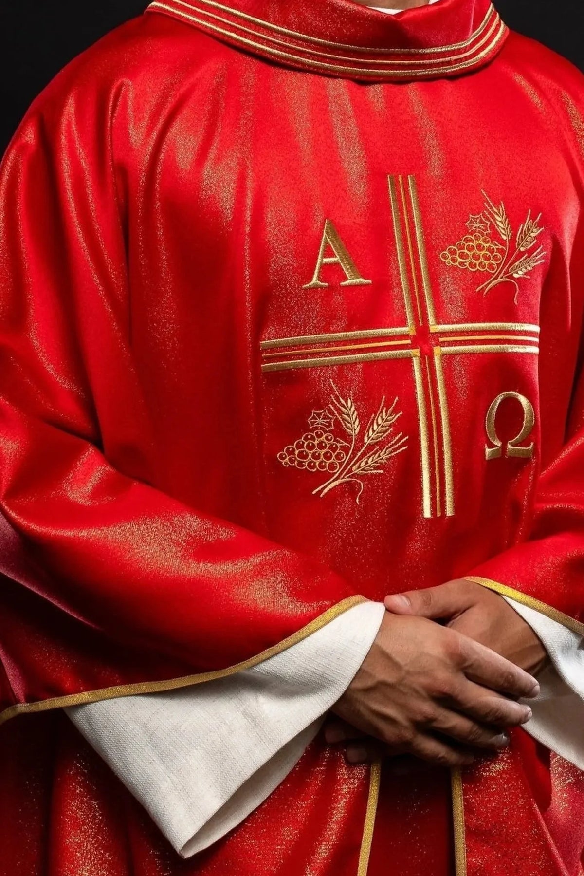Red Chasuble with Alpha, Omega, Wheat and Cross — Product view
