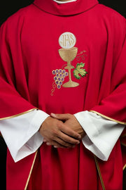 Red Chasuble with Chalice, Cross and Grapes Embroidery — product view