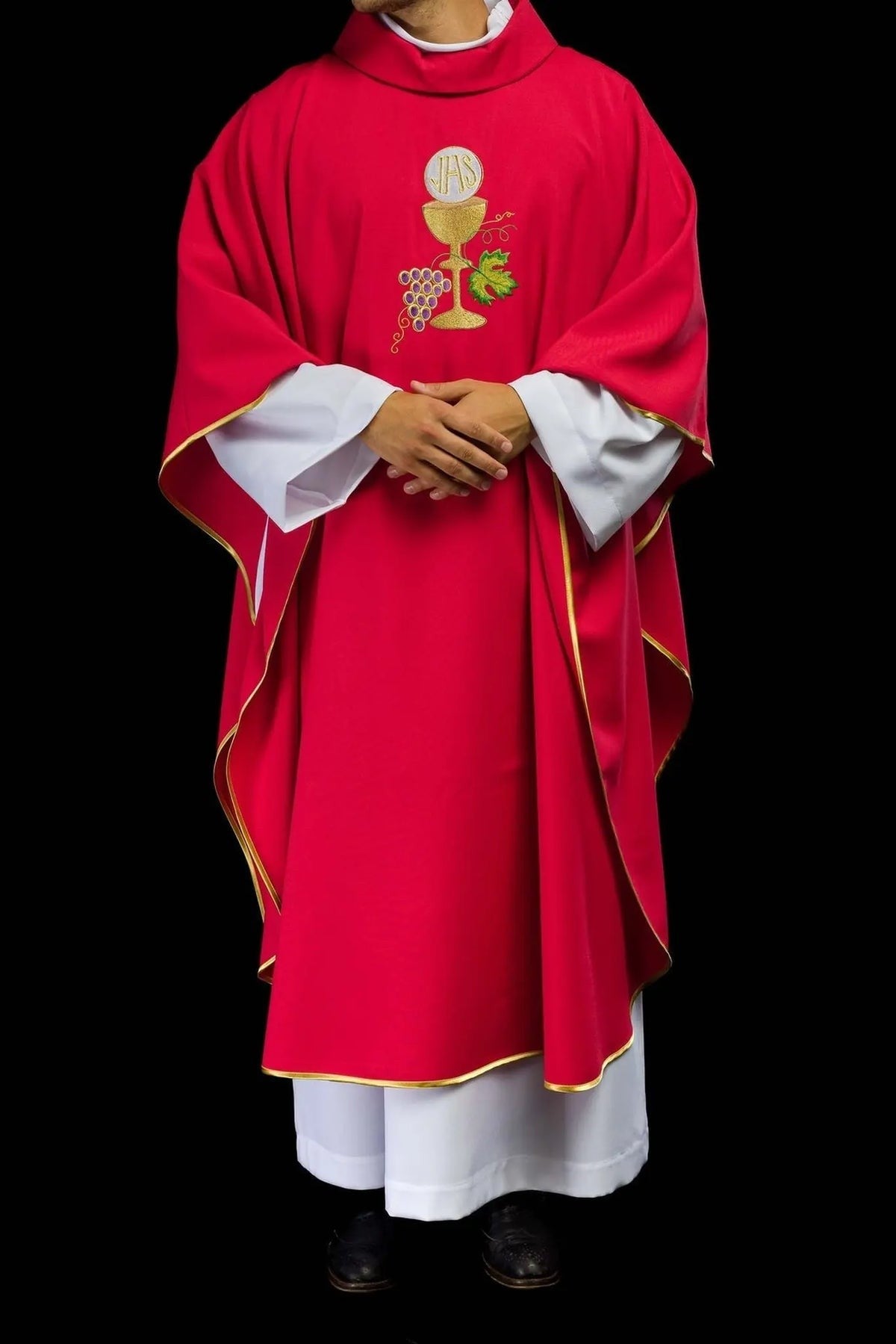 Red Chasuble with Chalice, Cross and Grapes Embroidery — construction detail