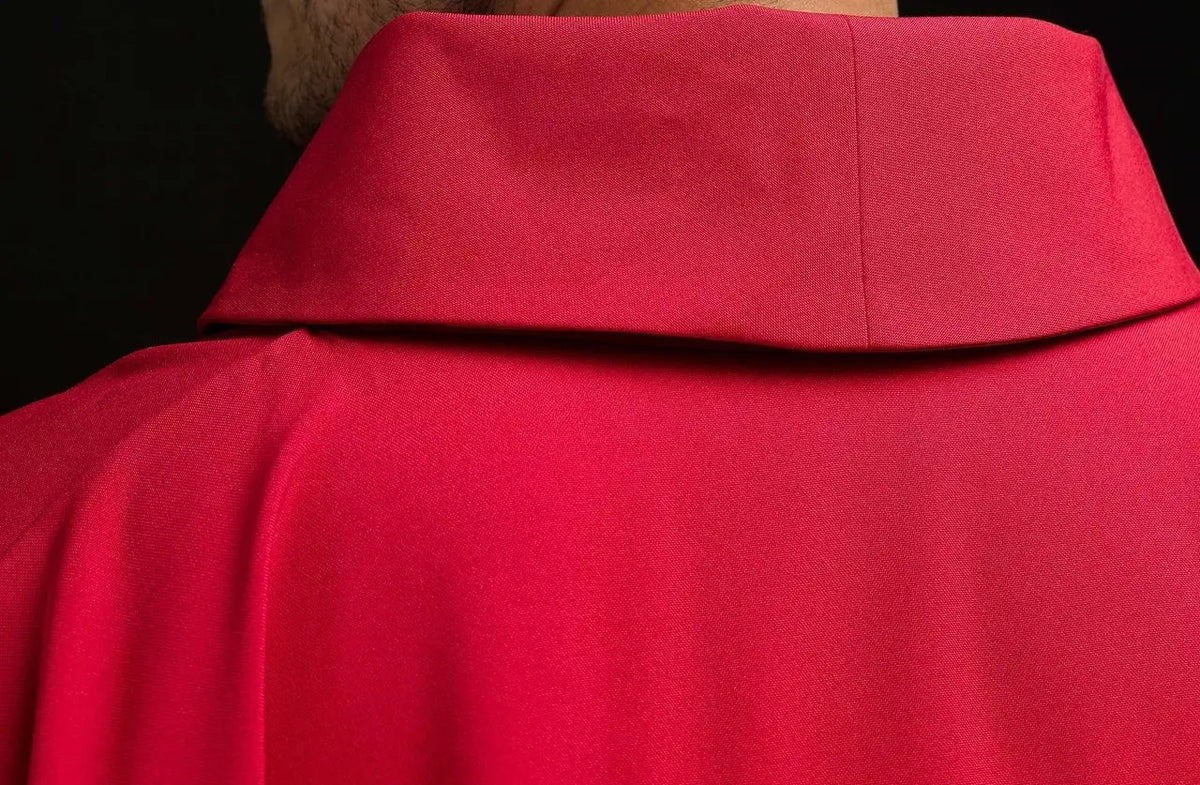 Red Chasuble with Chalice, Cross and Grapes Embroidery — back view