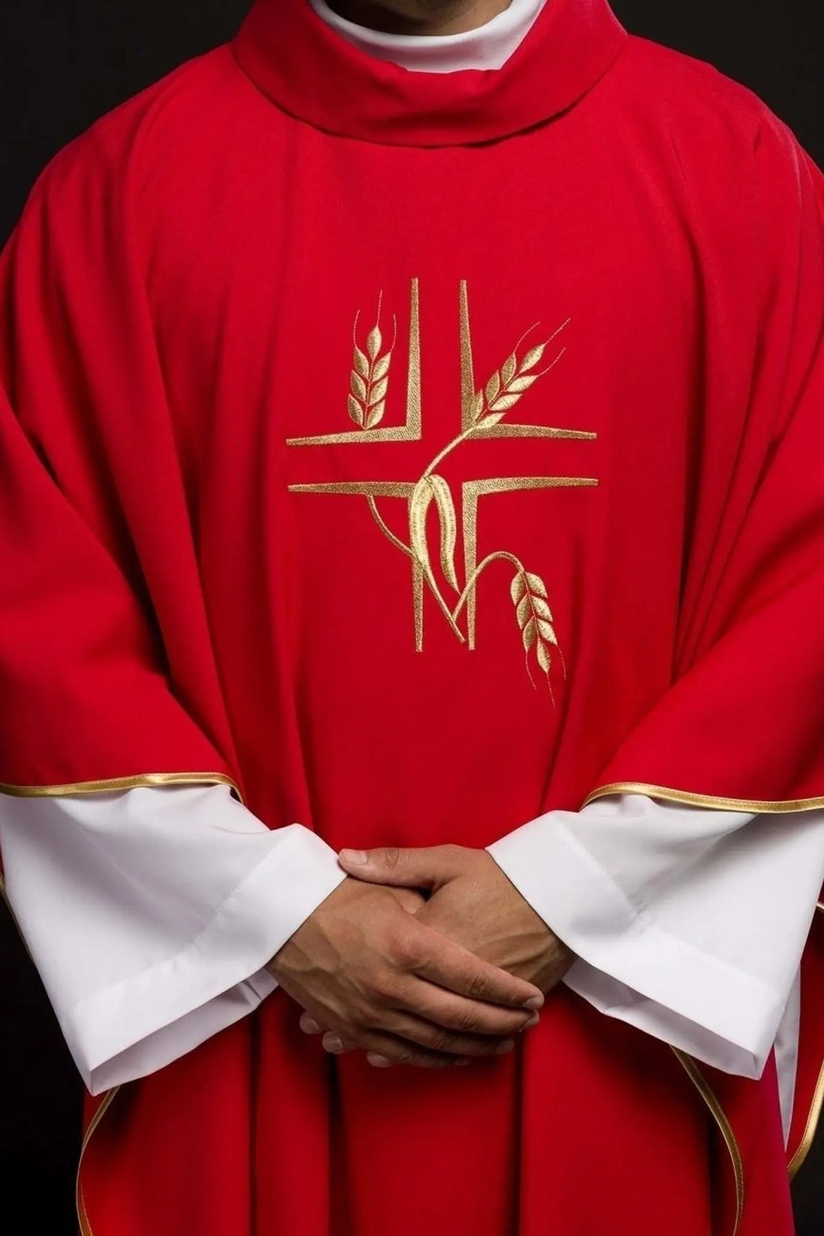 Red Chasuble with Cross and Wheat Embroidery — product view