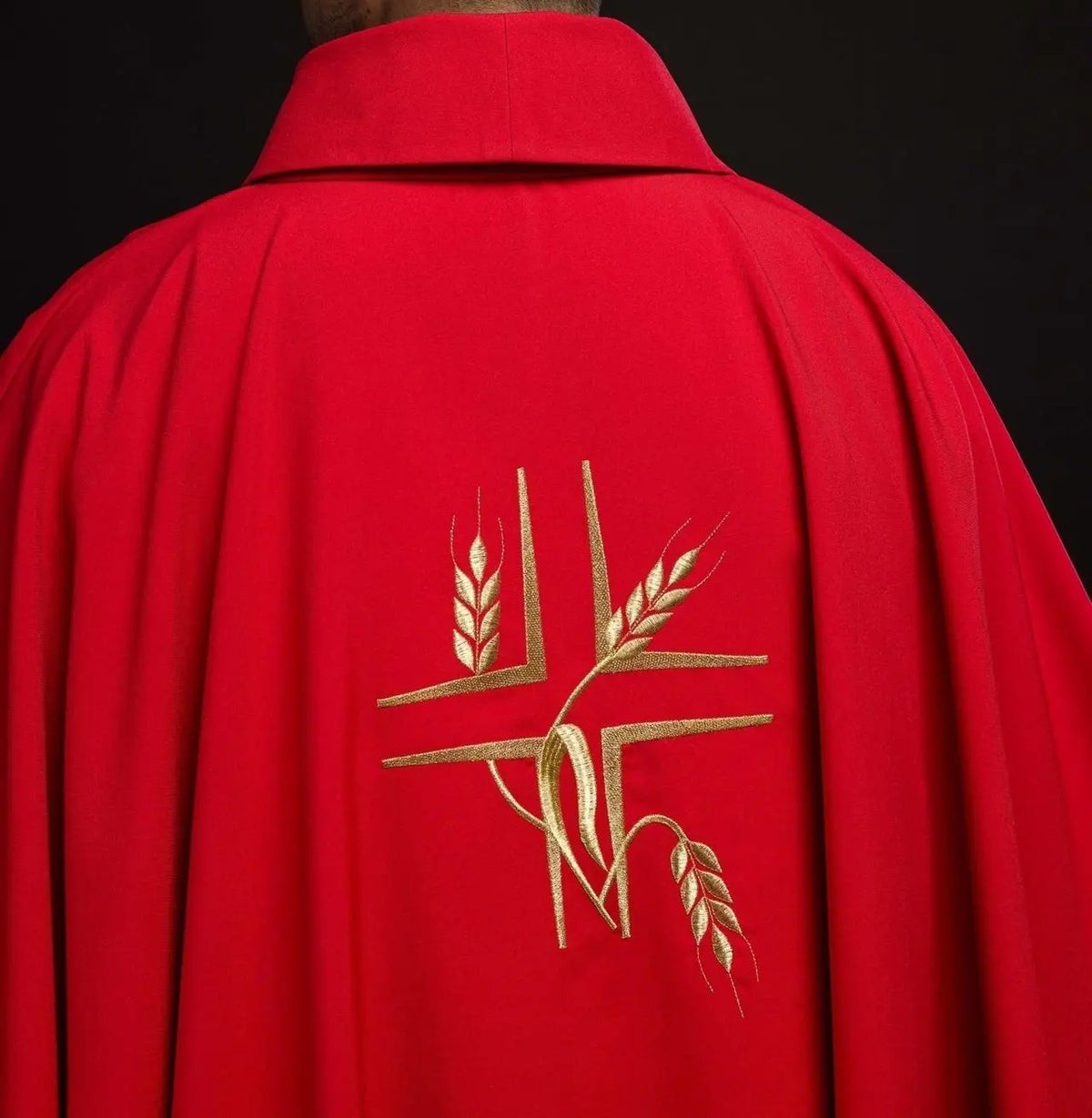 Red Chasuble with Cross and Wheat Embroidery — back view