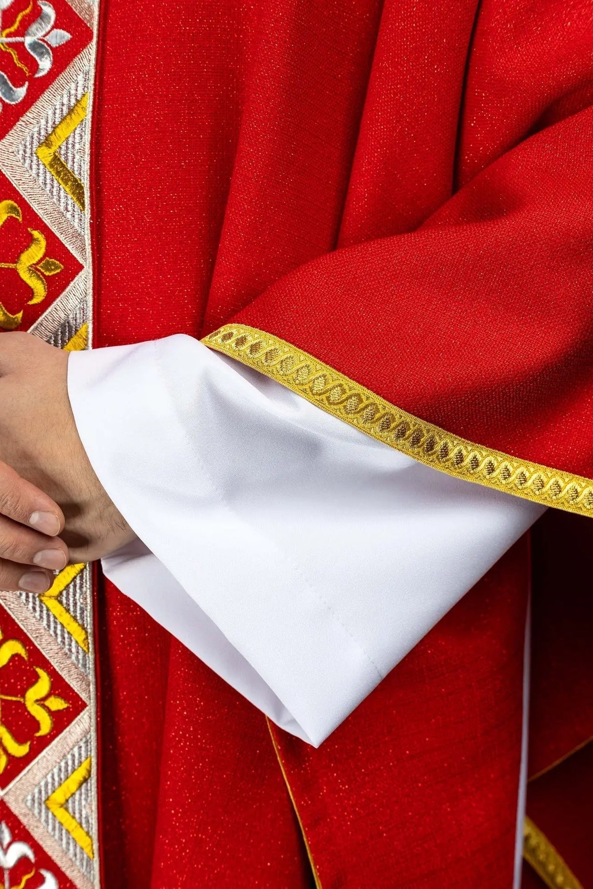 Red Chasuble with Decorative Embroidered Band — decoration detail
