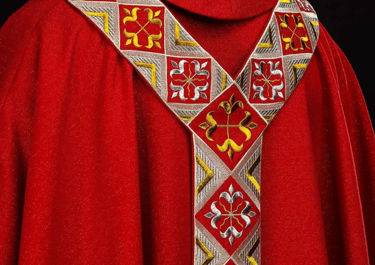Red Chasuble with Decorative Embroidered Band — back view