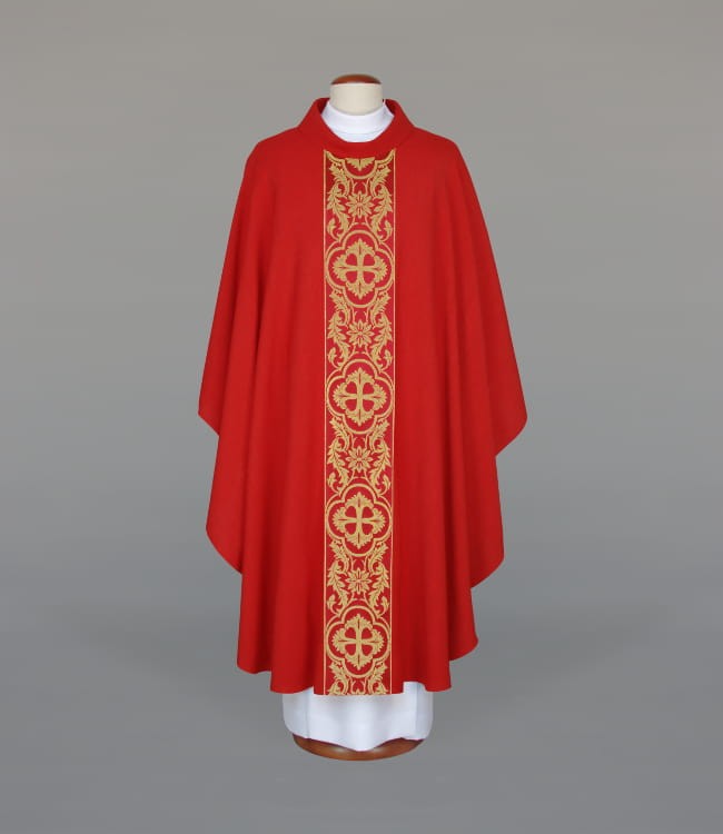 Red Chasuble with Elegant Woven Band — product view