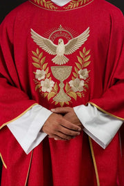 Red Chasuble with Embroidered Collar and Holy Spirit Symbol — product view