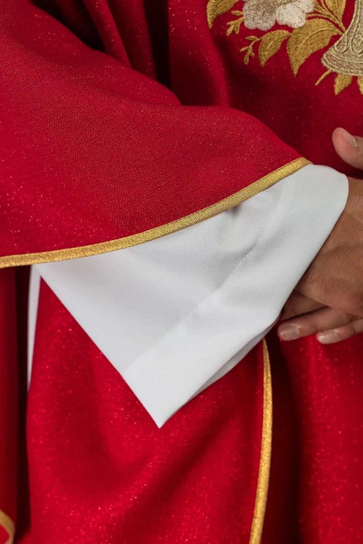 Red Chasuble with Embroidered Collar and Holy Spirit Symbol — symbol detail