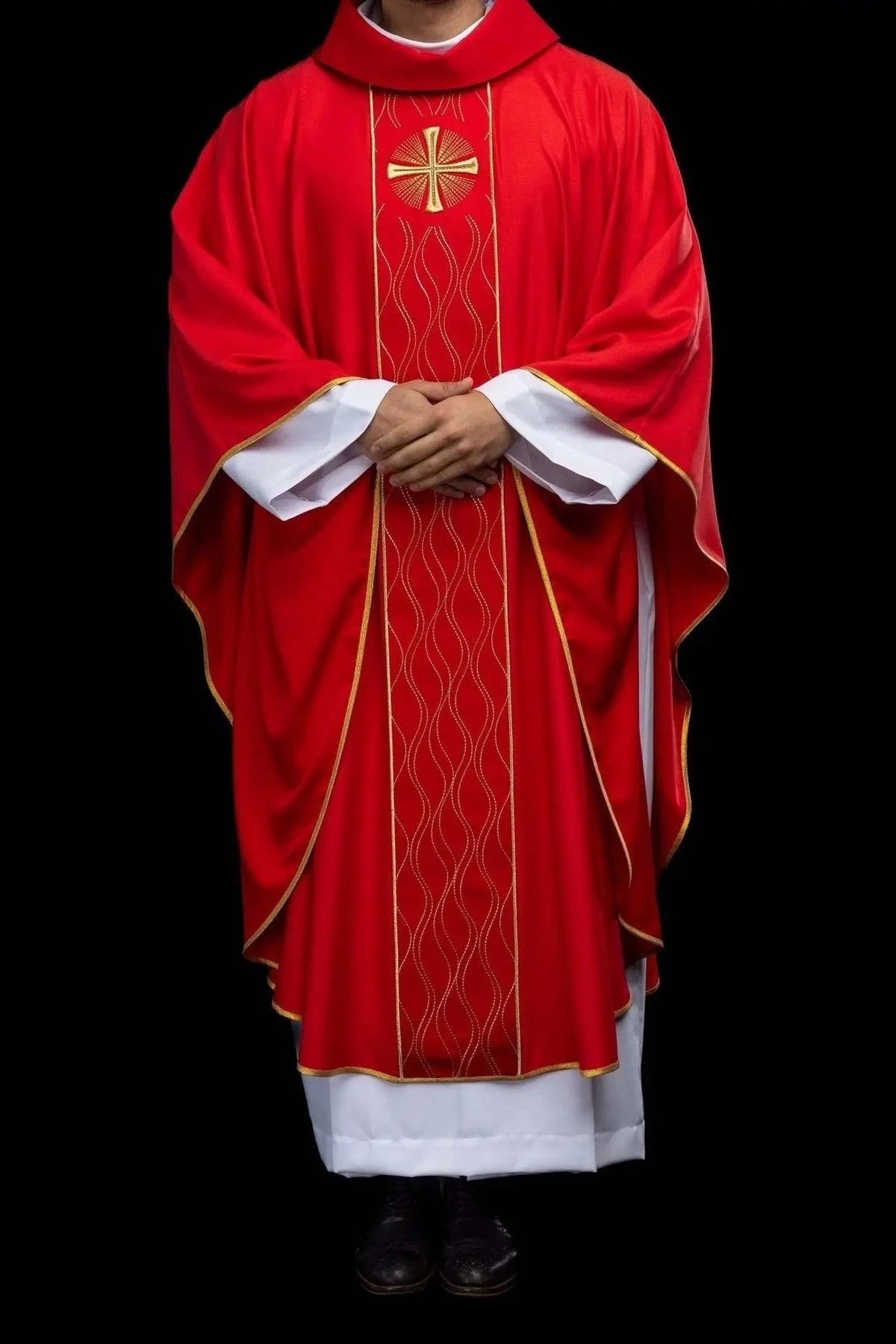 Red Chasuble with Embroidered Cross — full view