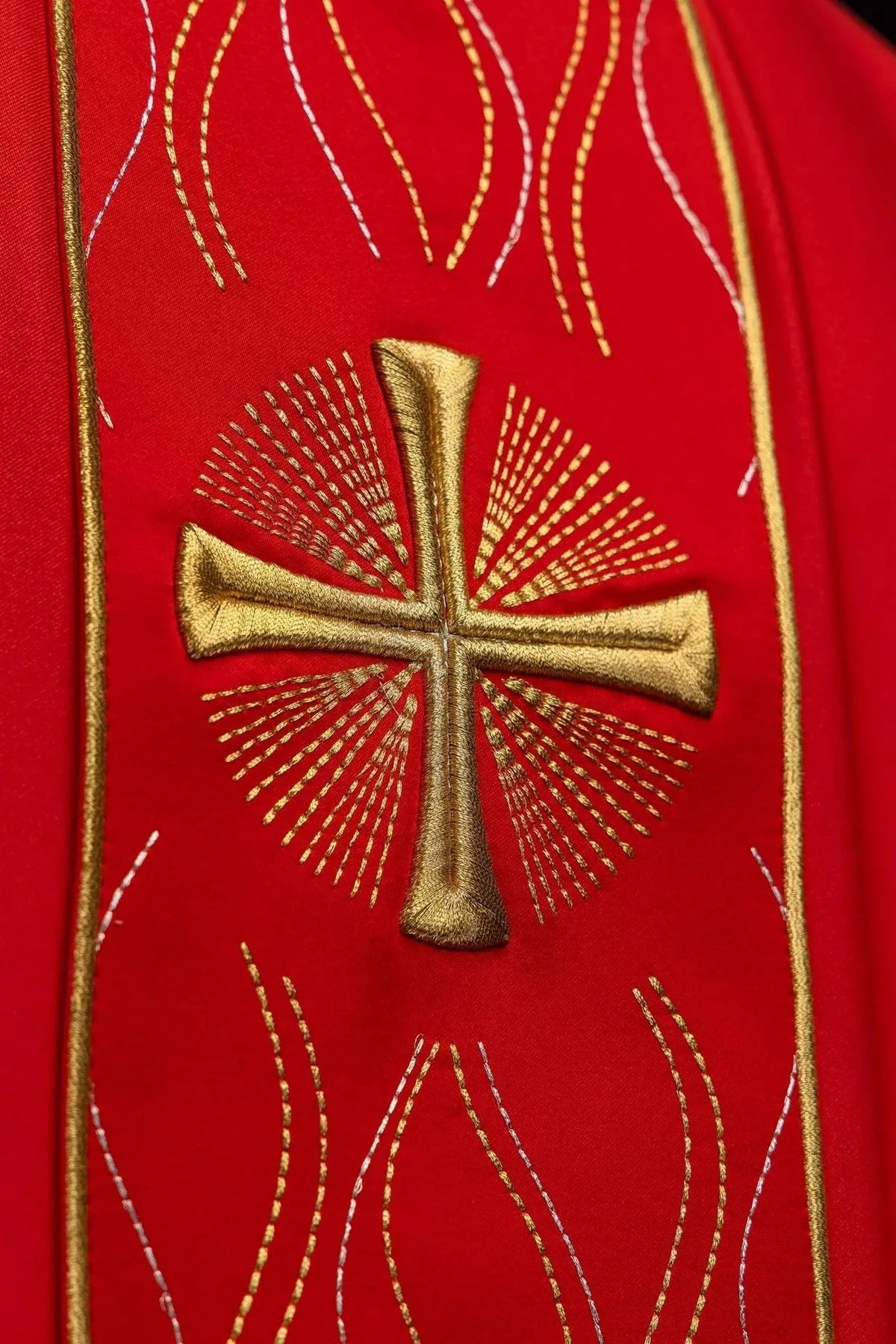 Red Chasuble with Embroidered Cross — symbol detail