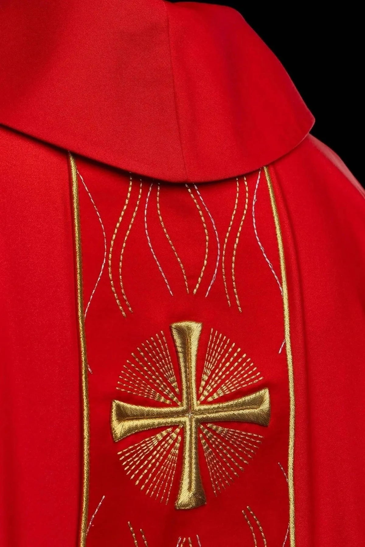 Red Chasuble with Embroidered Cross — front view