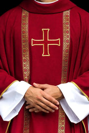 Red Chasuble with Embroidered Cross and Jacquard Bands — product view