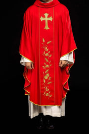 Red Chasuble with Embroidered Cross and Wheat — product view
