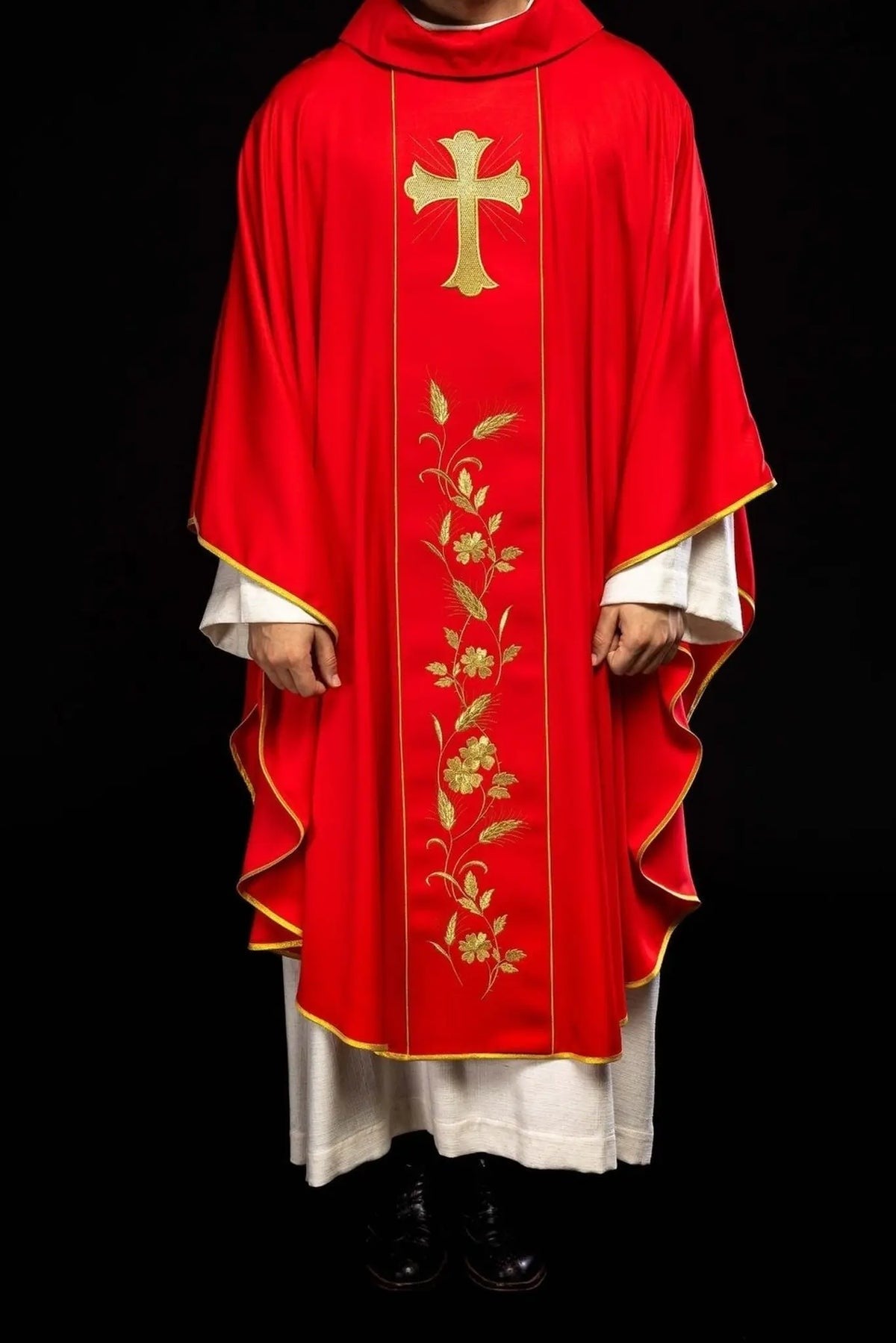 Red Chasuble with Embroidered Cross and Wheat — product view