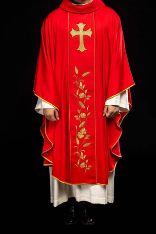 Red Chasuble with Embroidered Cross and Wheat — product view